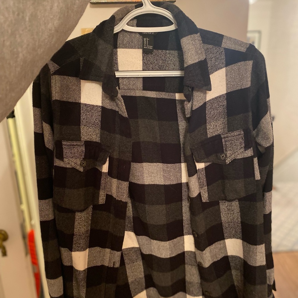 Forever 21 checkered flannel, black, white and gray. Size S